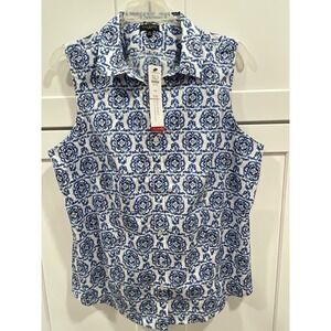 NWT‎ Talbots Non Iron Blue Print Cami Top Sz 16P SI31